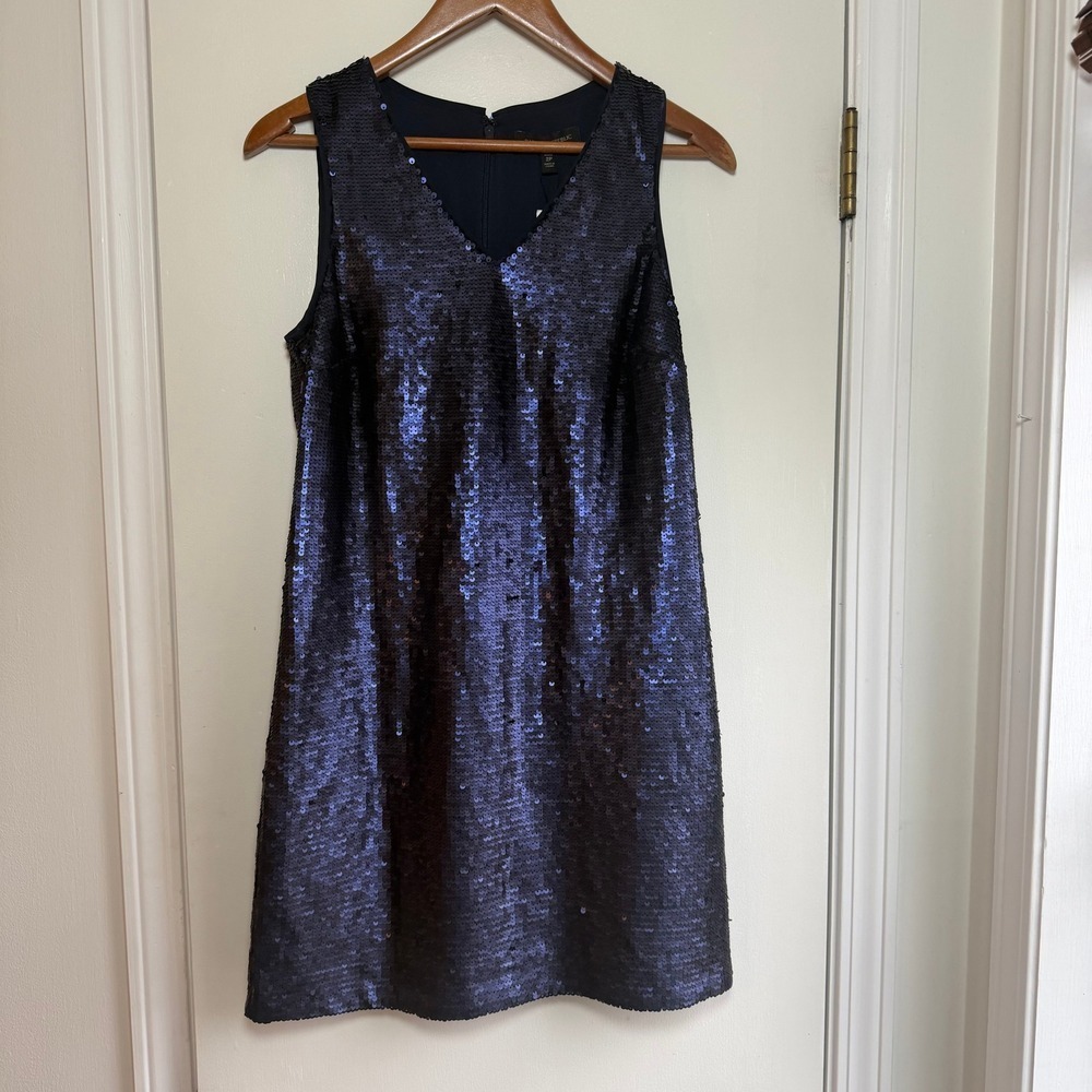 Banana Republic Petite Navy Blue Sequin V Neck Sleeveless Mini Dress 2P